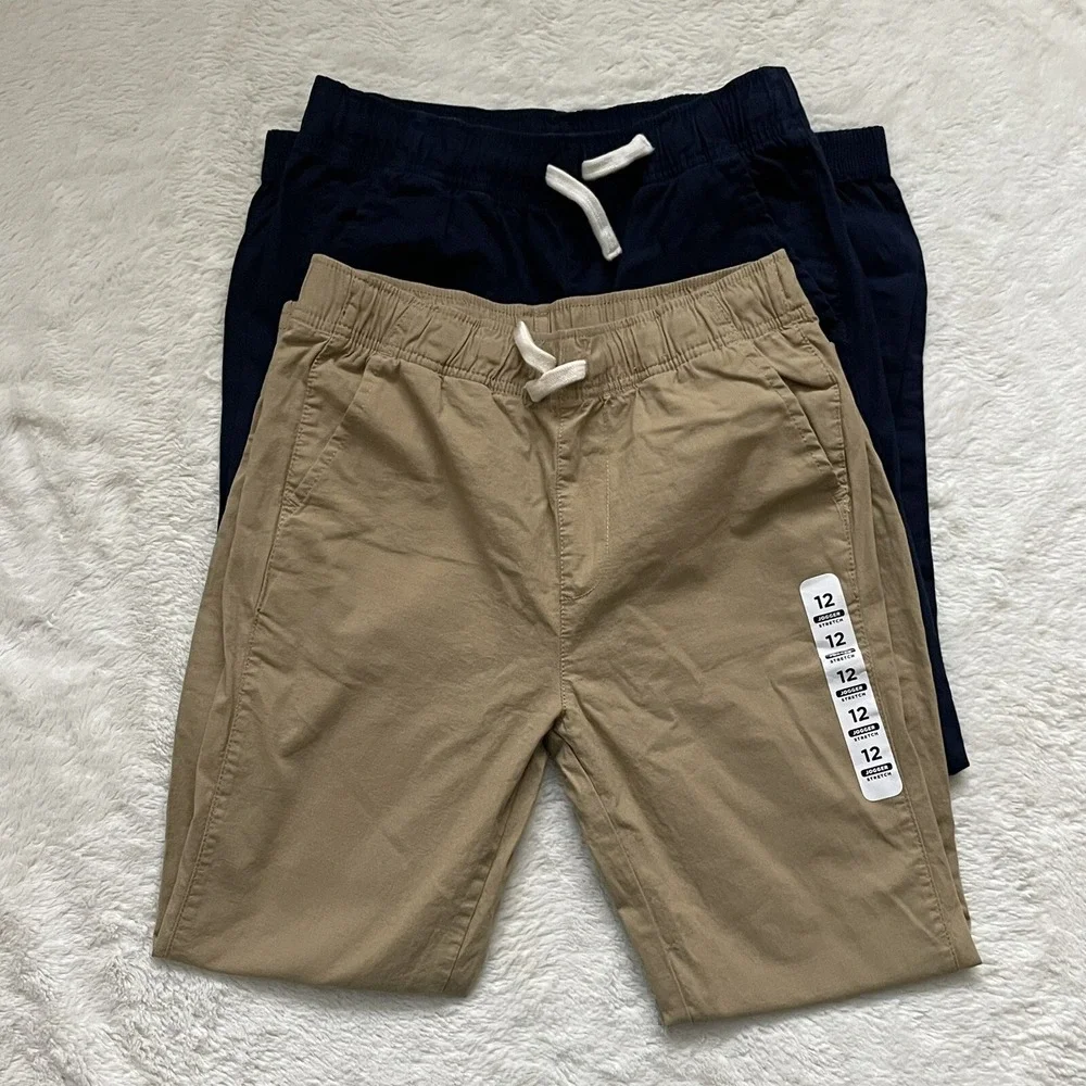 The Childrens Place Jogger Stretch Twill Navy/Tan Utility Casual 12 Set of 2